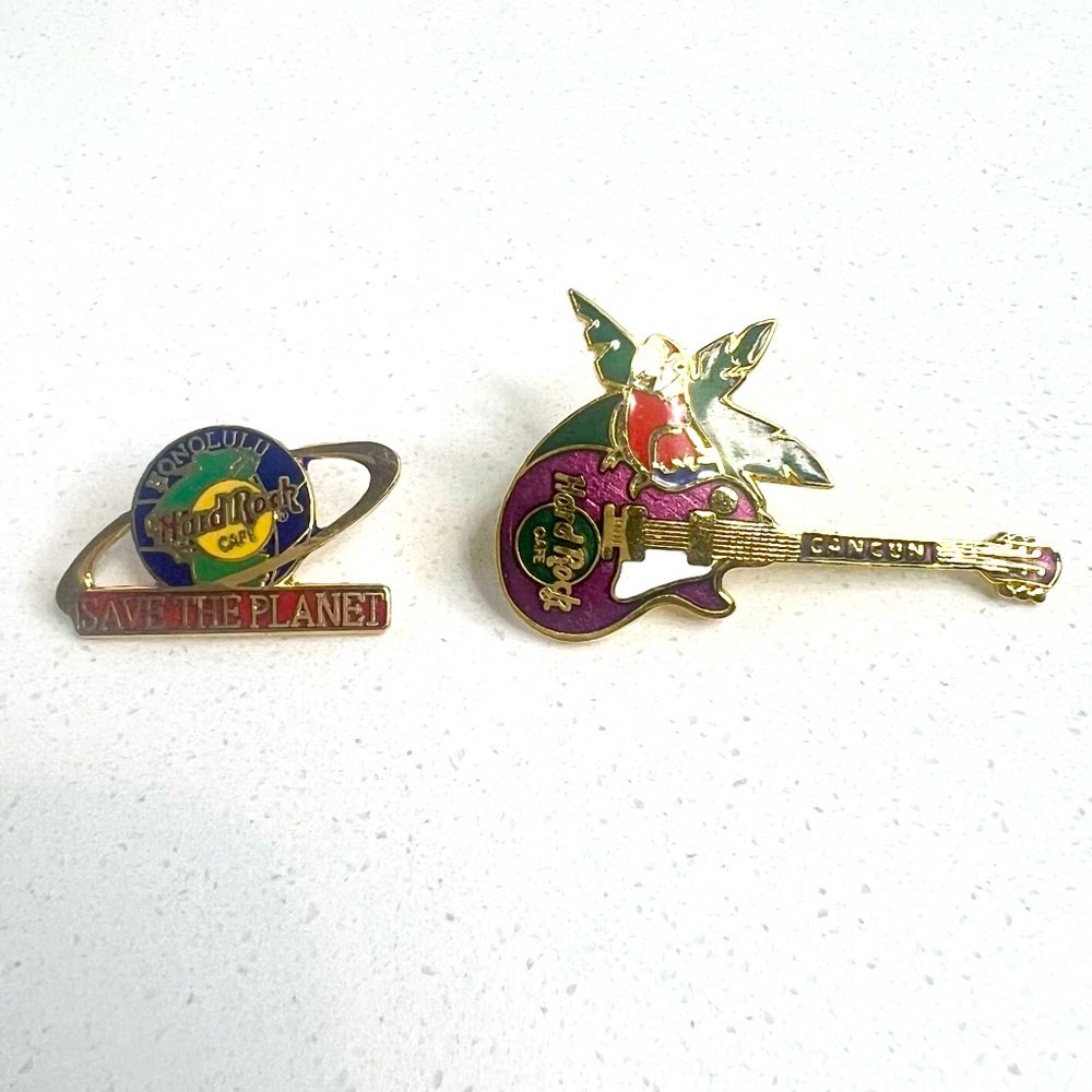 Hard Rock Cafe Pins Honolulu Save the Planet Pin and Cancun Guitar Pin